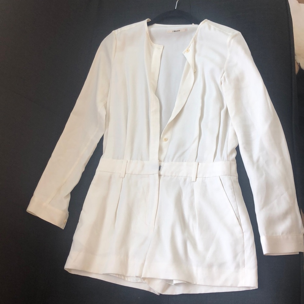 J Brand White Tailored Long Sleeve Romper